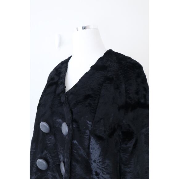 Vintage 1960s Styled By Winter Size L Faux Fur Teddy Coat Double Breasted Black - Picture 6 of 12